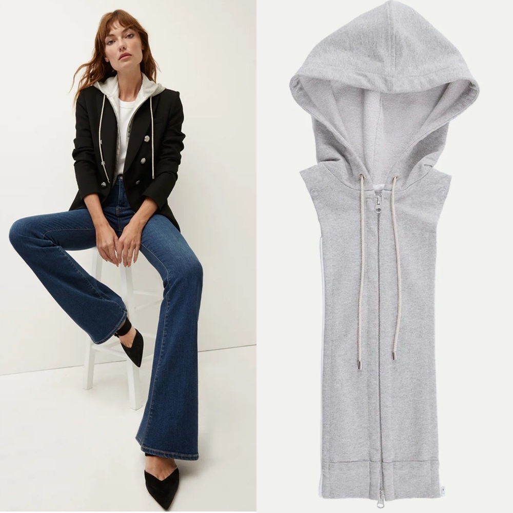 Veronica Beard Gray Sleeveless Hooded Zip Vest